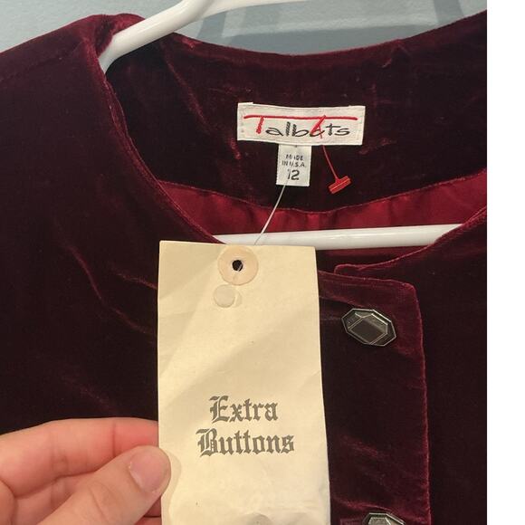Vtg Talbots Womens Velvet Blazer Size 12 Vampire Whimsigoth Cola Red Jacket NEW - Picture 3 of 8